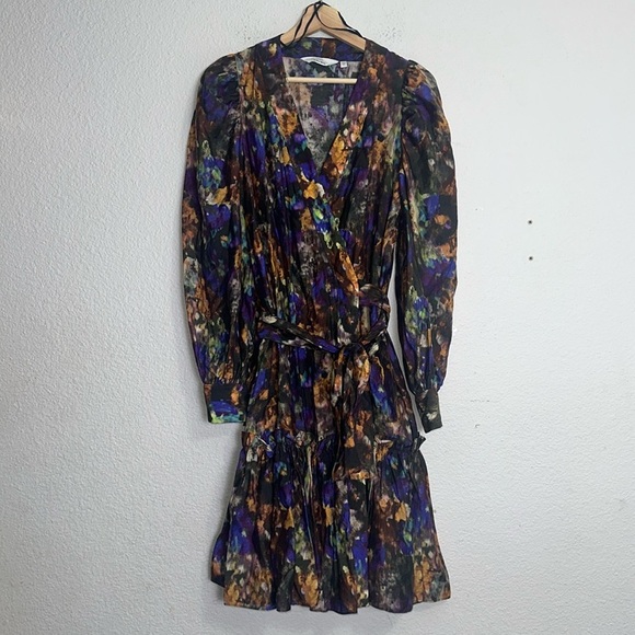 & Other Stories Watercolor Ruffle Midi Wrap Dress Womens Size 4 Boho - Picture 3 of 16